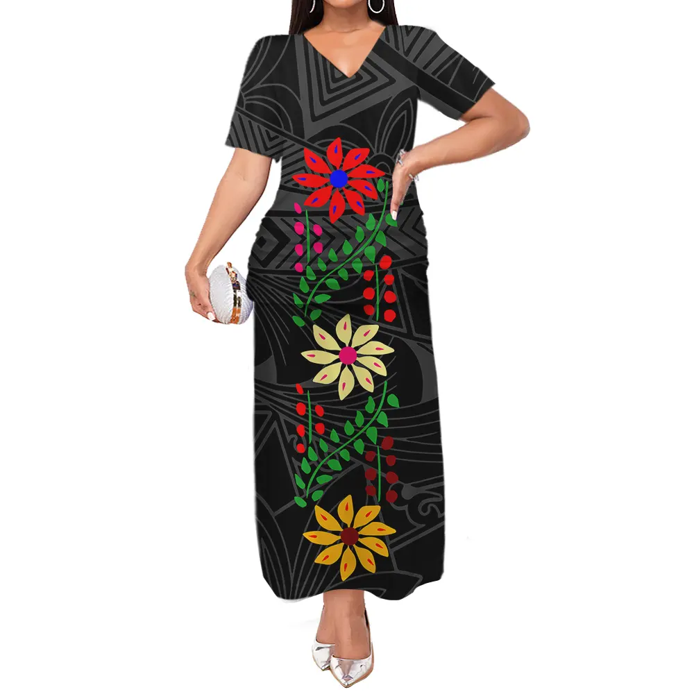 2 Pieces Polynesian Traditional Women Clothing Samoa Puletasi Dress Ladies Casual T Shirt and Skirts Set