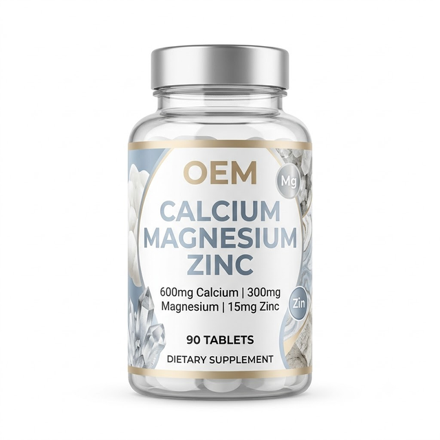 OEM ODM Calcium Magnesium Zinc Tablets GMP Halal 90 Count 600mg Calcium 300mg Magnesium 15mg Zinc per Serving