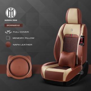 ปลอกหุ้มเบาะรถยนต์ MARCAN รุ่น Luxury PU ดีไซน์สปอร์ต รักษาสิ่งแวดล้อม ครอบคลุมเต็มรูปแบบ 360 องศา สีเบจ-น้ำตาล พร้อมหมอนเมมโมรี่โฟม ใช้ได้กับรถยนต์ทั่วไป - Product Image 5