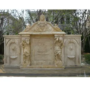 Grande fontana da giardino per acqua da parete in marmo da uomo e leone in pietra all'aperto