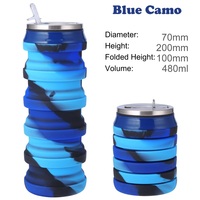Bouteille d'eau pliable en silicone de 480 ml (16 oz) en forme de canette, personnalisable, avec couvercle, pour consommation directe, idéale pour les voyages et les excursions – Vente en gros
