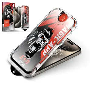자동 정렬 먼지 방지 정전기 방지 자동 키트 iPhone 12 13 14 15 용 먼지없는 마운트 강화 유리 화면 보호기