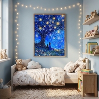 Peinture Diamant 5D à Pointillage Complet, Motif Nuit Étoilée, Arbre Magique, Fille, Chat, Paysage au Clair de Lune, Kit d'Art DIY pour Décoration Murale