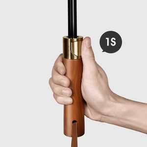 Parapluie de golf pour hommes d'affaires avec poignée en bois gravée, ouverture automatique par bouton, idéal pour les cadeaux d'affaires - Product Image 3