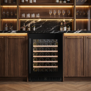 <span class=keywords><strong>Cave</strong></span> <span class=keywords><strong>à</strong></span> <span class=keywords><strong>vin</strong></span> encastrable en acier inoxydable avec porte vitrée sous le comptoir, affichage numérique, capacité 52 bouteilles - Product Image 5