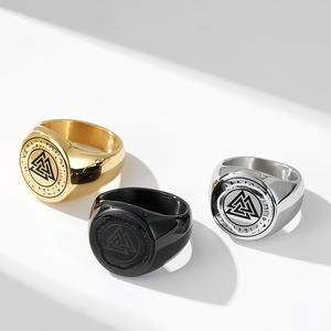 Nordic Viking Vintage Celtic Triangle Knot <b>Titanium</b> Steel <b>Ring</b> Men's Jewelry Gift Geometric Design Gold Color - Product Image 2