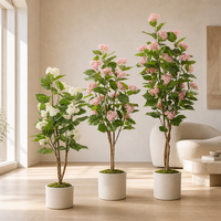 Arbre d'hortensia artificiel en soie rose et blanche sur tronc en bois naturel, plante fleurie artificielle en pot pour événements