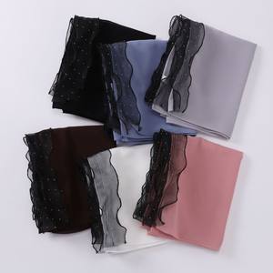 Hot Selling 170cm Shiny Glitter <b>Chiffon</b> <b>Scarf</b> Soft Muslim Women Diamond Lace Edge Hijabs Ethnic Bandanas - Product Image 2