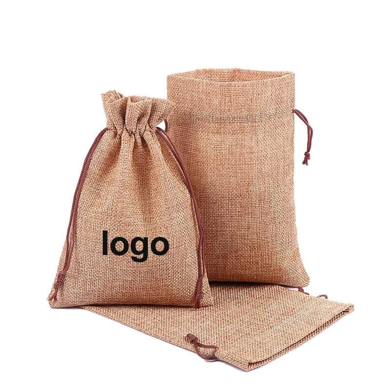 Promotionele Custom Jute Tassen Groothandel 7X9 9X12 10X14 10X15 13X18 15X20 Cm Jute Trekkoord Tas Geschenkzak