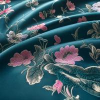 Tissu en soie de mûrier 100% de grade 6A, brocart Shujin tissé, écologique, à 5 couches de trame, motif Pie-de-poule et Lotus Vert, largeur 140 cm, Haute Qualité