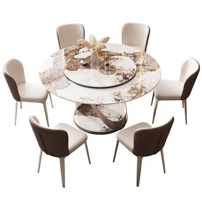 Set meja makan mewah Modern, Meja batu Sintered China elegan dengan 8 kursi untuk penggunaan ruang makan furnitur rumah