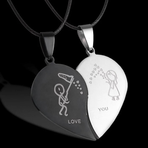 Coppie Gioielli Rotto Collane Del Cuore Nero Coppia <span class=keywords><strong>Collana</strong></span> In Acciaio Inox Incidere Love You Pendenti di <span class=keywords><strong>Collana</strong></span> di san Valentino - Product Image 5