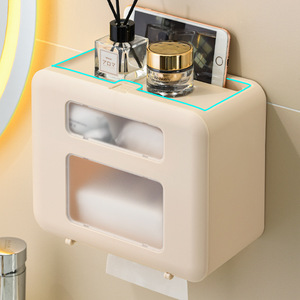 No Drill Wall Mounted Toilet <b>Paper</b> Holder Double Layer <b>Storage</b> Rack Bathroom Tissue <b>Box</b> Off White Rectangular Spring 2024 - Product Image 2