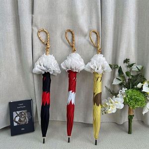 Creative Lace Small Fresh 8-Bone Automatic Long Handle Straight Pole Umbrella With Black Rubber Fabric Promotion - Product Image 1