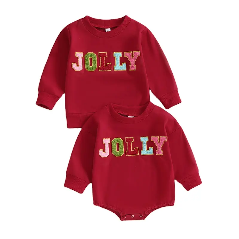 2023 natale bambino abbigliamento solido rosso felpa neonata ragazzo Jolly ciniglia lettera maglione natalizio pagliaccetto bolla