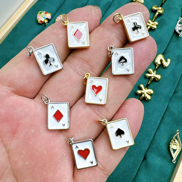 JS1894 Dainty Little Dainty 18k Gold Plated Enamel Playing Card Charm Ace of Hearts Clubs Spades or Diamonds Charms Pendants