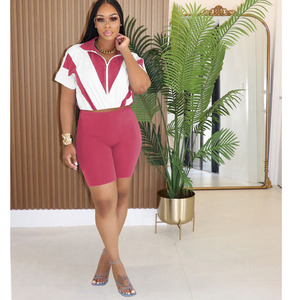 2025 yaz kadın giyim Trendy eşofman Patchwork Zip up üst ve bisikletçinin şort 2 parça setleri kadınlar için rahat spor kıyafetleri - Product Image 4