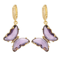 ZUOLA Boucles d'oreilles plaquées or 18 carats avec zircon 5A, style Huggie papillon, pendantes en cristal pour femme, élégantes
