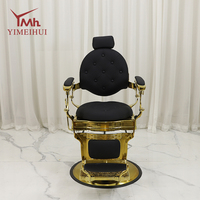 Fauteuil de barbier classique antique noir et or, réglage manuel, fauteuil de coiffure de luxe pour salon de coiffure