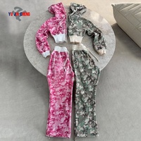 Ensemble sweat à capuche zippé et pantalon de survêtement ample camouflage rose personnalisé pour femme, broderie appliquée de haute qualité, adapté aux grandes tailles, streetwear