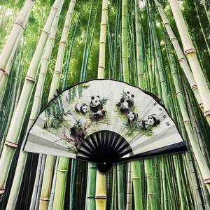 Éventail de danse chinois double face en soie, motif panda sculpté sur bambou, pour décoration de maison et de festivals - Product Image 4