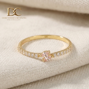 Bague de luxe en or jaune massif 14 carats avec diamant de laboratoire et saphir Padparadscha, bijoux fins pour femmes, pour mariage - Product Image 3