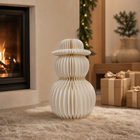 Bonhomme de neige en papier nid d'abeille 3D pliable sur mesure OEM 38x59cm avec chapeau haut de forme, centre de table ou de sol, accessoires de fête, direct usine