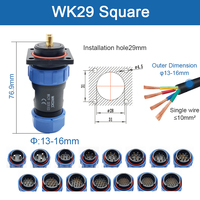 Conector de enchufe y enchufe multipolo Circular Wk29, Conector de Cable roscado cuadrado, conector impermeable serie Sp29