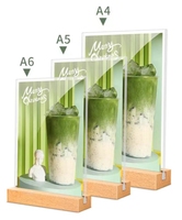 Support de présentation de cadre photo en acrylique pour table, base en bois, format A4/A5/A6, porte-menu en plastique pour la publicité, emballé en carton