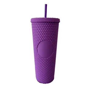24oz Colorful Double-Wall Plastic Mugs with Straw and Lid Back to School Drink Ware