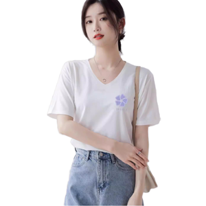 Women's V Neck Silk Cotton T <b>Shirt</b> Short Sleeve Regular Fit Printed Tee Casual Summer - Product Image 2
