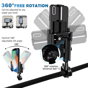 Aluminium Alloy Adjustable Sturdy Mobile Phone Holder Phone Hook Universal Dual Directional Ball Rotation System Phone Stand
