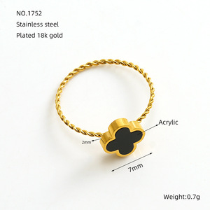 Anello a catena in acciaio inossidabile placcato oro 18K con motivo placcato a 4 foglie anello con conchiglia di fiori moda donna negozio di anelli Online - Product Image 6