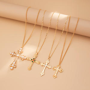 Модный массивный набор колье с крестом, большой длинный крест, цепочка с жемчугом, чокер из сплава, религиозное христианское очарование - Product Image 4