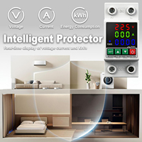 WZOODQ 220V Dispositif de protection de courant alternatif monophasé numérique à trois affichages sur rail DIN, tension réglable, relais 63A, stabilisateurs