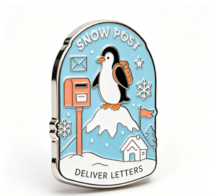 Llavero de metal esmaltado personalizado con diseño de pingüino, pin de solapa, arte de correo invernal, regalo promocional, recuerdo - Product Image 3