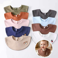 Bib Bayi Baru Lahir Bahan Katun 360 °   Bib Bayi Bentuk Bunga yang Dapat Diputar, Bordir Kartun, Kancing Dapat Disesuaikan, untuk Mengatasi Air Liur