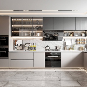 Modern MDF Kitchen <b>Cabinet</b> with Wood Style Panel Design Easy Clean Surface Custom Made for Contemporary Kitchens - Product Image 5