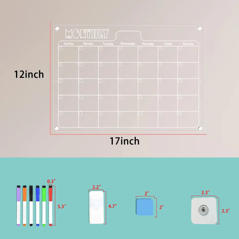 Custom Koelkast Magnetische Acryl Kalender Board Droge Wissen Wekelijks/Maandelijks Magnetische Planner Magneet