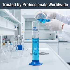 Cilindro Graduado de Vidrio Borosilicato de 50-500 ml con Base Hexagonal Azul, Protector de Boquilla y Borde, Material de Vidrio para Medición en Laboratorio - Product Image 6