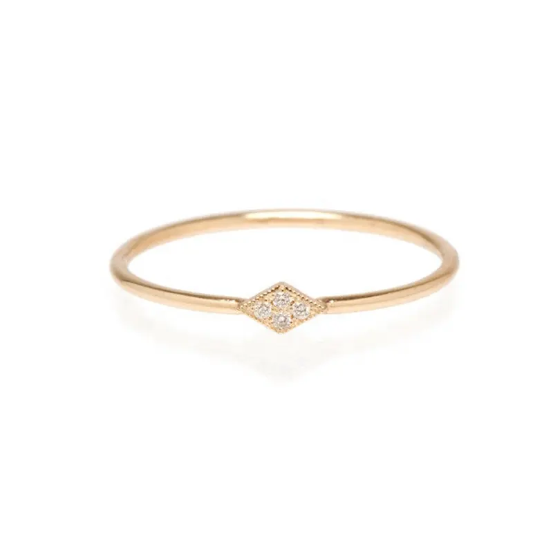 Milskye custom trendy design gold plated diamond silver thin band ring for women
