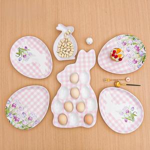Plato de Melamina Rosa Personalizado de Diseño Moderno, Ecológico, Duradero y Fácil de Limpiar, Juego de <span class=keywords><strong>Vajilla</strong></span> con Forma Irregular de Huevo de Pascua para Fiestas - Product Image 3