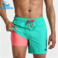 Shorts de bain pour hommes 2 en 1 avec doublure de compression, séchage rapide, cordon de serrage, taille élastique, shorts de plage avec doublure intérieure