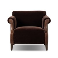 Fauteuil individuel moderne de luxe en velours chocolat avec garniture en cuir, chaise design pour salons haut de gamme et projets de villas