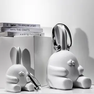 현대 실내 장식 북유럽 만화 흰색 수지 헤드폰 토끼 거실 장식품