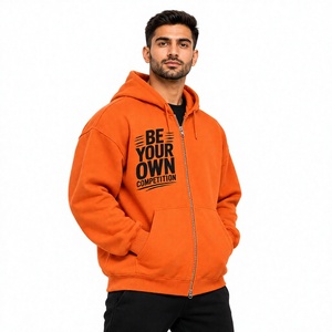 Sweat à capuche zippé orange pour homme, coupe classique, en molleton décontracté, personnalisable avec votre logo – Nouveaux sweats à capuche zippés pour homme - Product Image 1