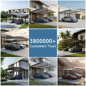 <span class=keywords><strong>Abri</strong></span> <span class=keywords><strong>pour</strong></span> 2 voitures au design moderne avec auvent en polycarbonate transparent, structure en aluminium <span class=keywords><strong>pour</strong></span> allée résidentielle et <span class=keywords><strong>jardin</strong></span> - Product Image 4