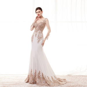 <span class=keywords><strong>Abito</strong></span> da sera Vintage da sposa in avorio e <span class=keywords><strong>nero</strong></span> con foto di vendita calda Ebay <span class=keywords><strong>abito</strong></span> da sera a manica lunga sirena ricamata in oro - Product Image 5