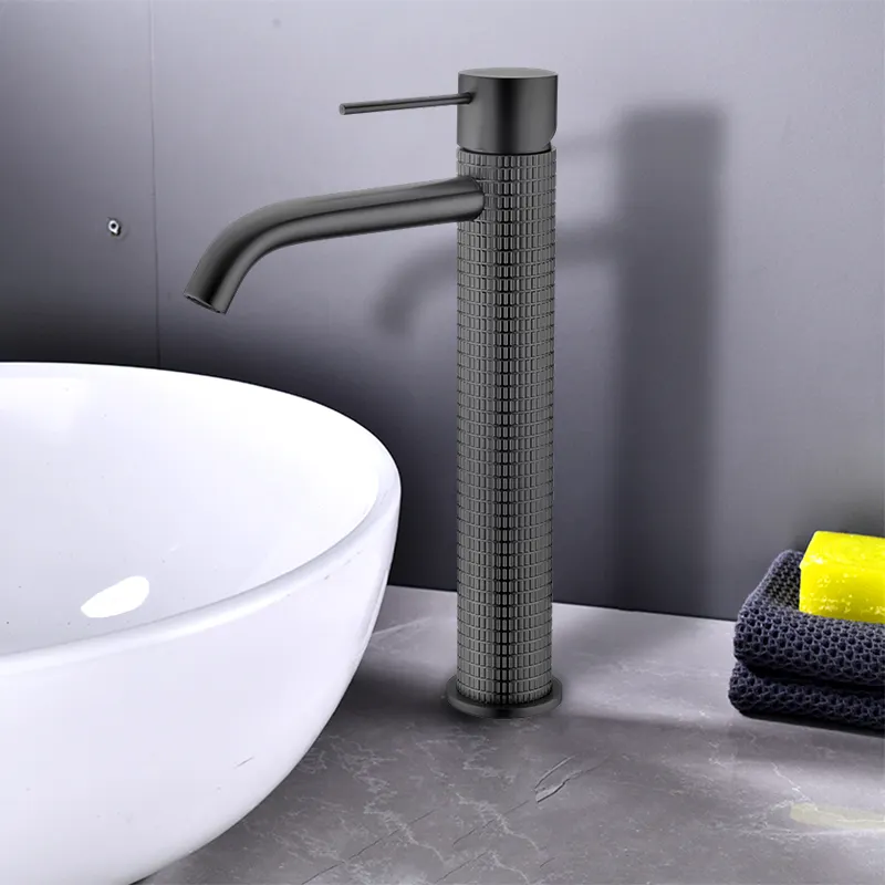 Смеситель для ванной комнаты с одной ручкой, латунный кран для умывальника с одним отверстием, металлический серый