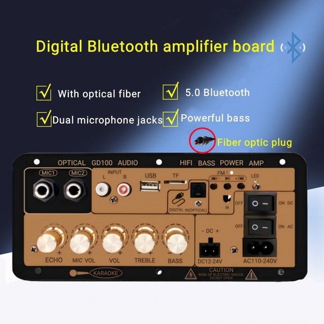 High Power for Bluetooth Digital Audio Amplifier Board with Fiber Input for Household Karaoke Electronic Components Product